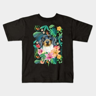 Tropical White Black Tan Piebald Dachshund Doxie 3 Kids T-Shirt